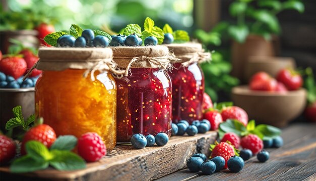 Foto marmellata di lamponi con bacca su sfondo chiaro marmellato fatto in casa con banner di lamponi posto di ricetta del menu