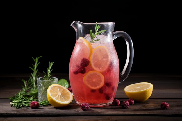 Raspberry and lavender lemonade in a pitcher