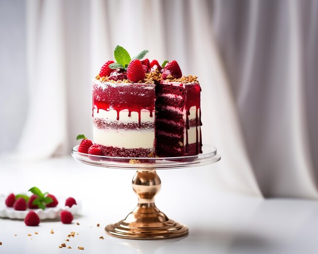 Raspberry layered red velvet berry cake