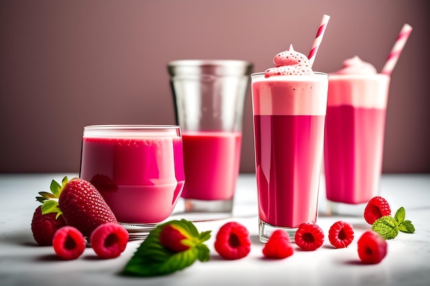 Raspberry milkshake isolated on white background