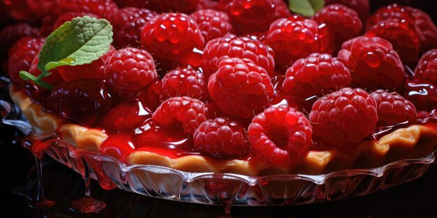 Raspberry pie Appetizing pie closeup Fruits High quality photo Generative AI