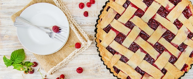 Raspberry pie on the table