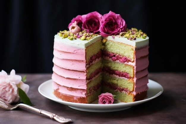 Фото Кокосовый торт с малиновыми фисташками и розовой водой
