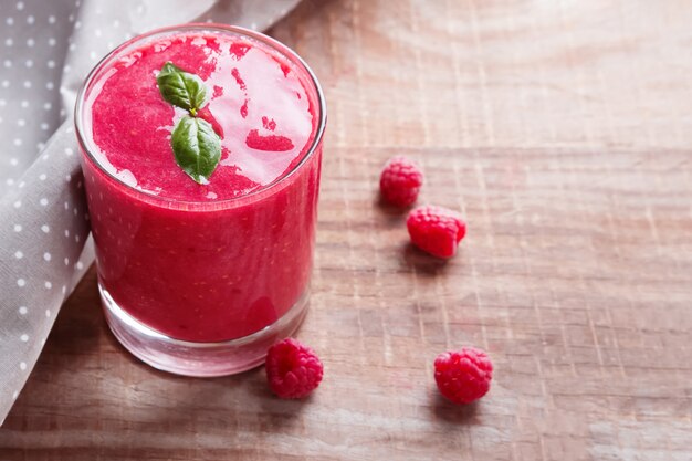 Raspberry smoothie in a glass