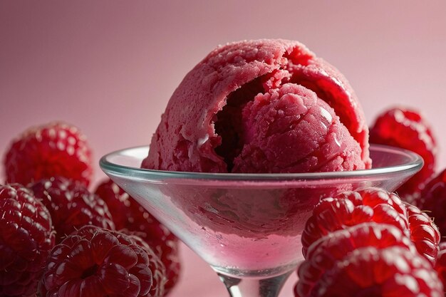 Photo raspberry sorbet scoop in fancy glass