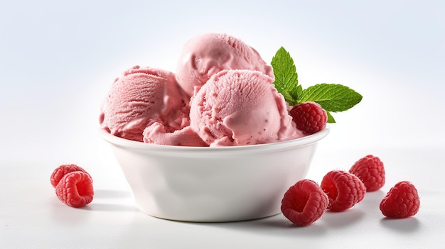 Raspberry sorbet on white plain isolated Generative AI