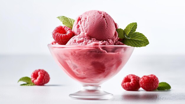 Raspberry sorbet on white plain isolated Generative AI