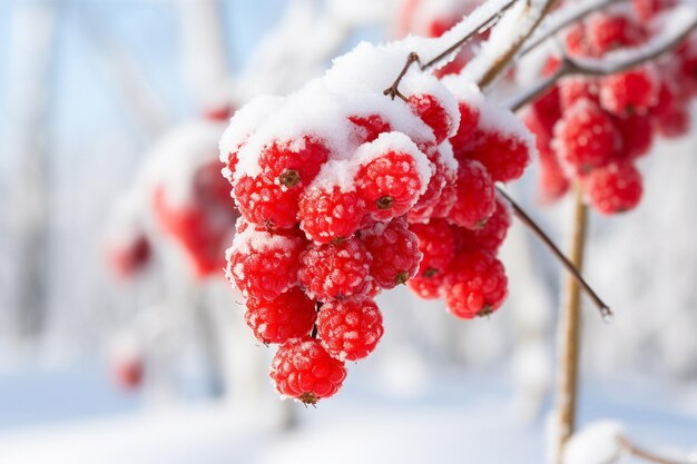 Raspberry struiken met een deken van sneeuw in de winter