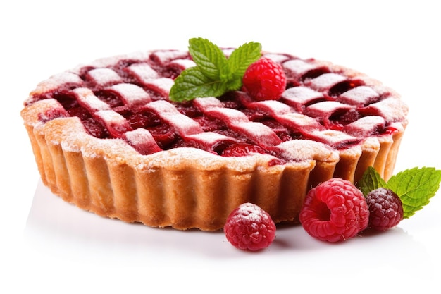 Raspberry tart geïsoleerd op witte achtergrond