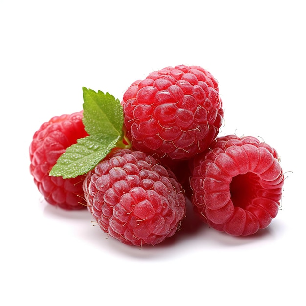 Raspberry vruchten geïsoleerd op witte achtergrond dichtbij gezond voedsel