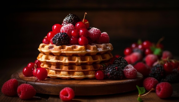 Raspberry waffle stack fresh fruit indulgence variation generated by AI