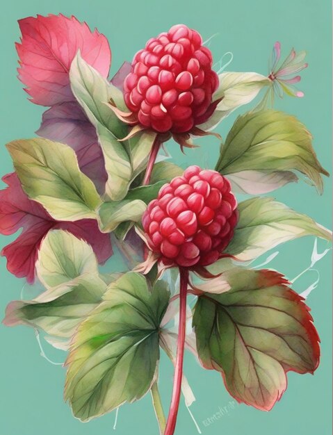 raspberry watercolor illustration bright colors crimson summer berries spring ai design