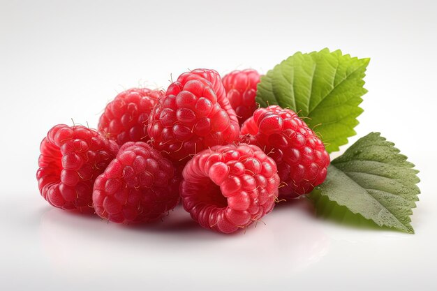 Raspberry on white background Juicy red berry fresh and sweet Generated AI