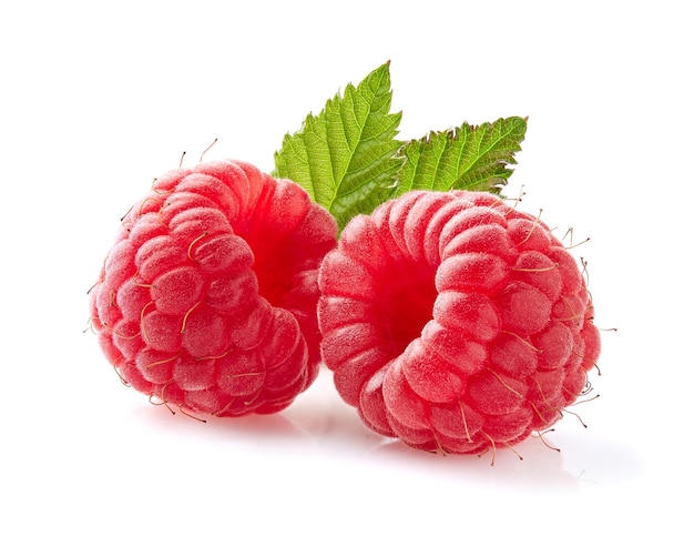 Raspberry with leaves in closeup