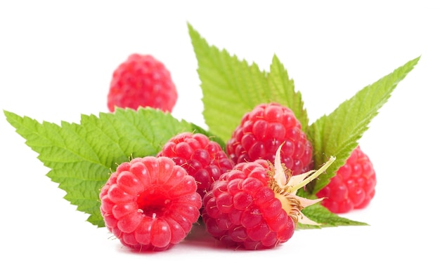 Raspberry with leaves Raspberry isolated on white background