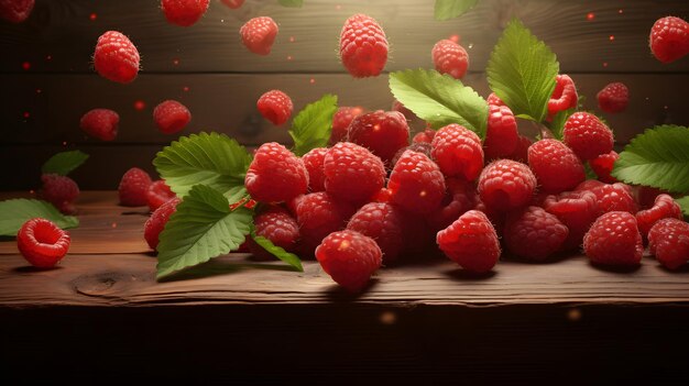 Raspberry on wooden table