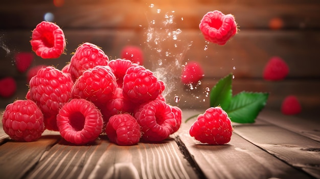 Raspberry on wooden table