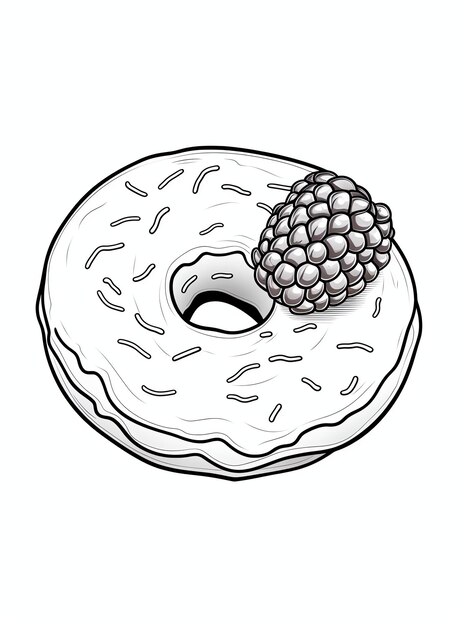 Raspberryfilled donut tasty dessert coloring book page in black and white for Adults and