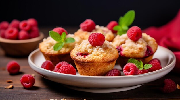 Photo raspberryoatmeal muffins on a plate