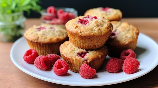 Photo raspberryoatmeal muffins on a plate