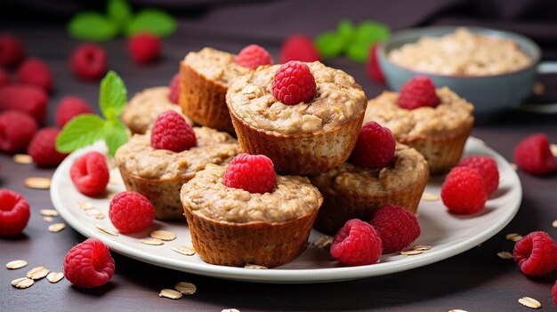 Photo raspberryoatmeal muffins on a plate