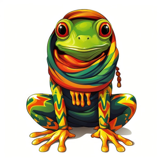 Rasta Frog A Cute and Playful 2D Vector Illustration on a White Background