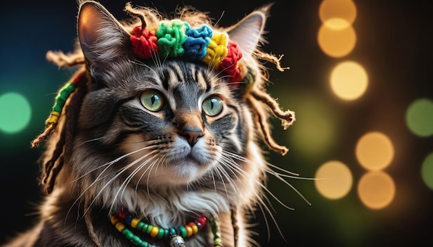 Foto gatto rastaman con illustrazione congiunta