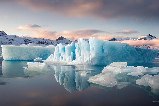 Raster illustration of a beautiful iceberg in the ocean with a snowy mountain North Pole polar pole ice snow winter tip of the iceberg North Atlantic Ocean cold current 3d rendering