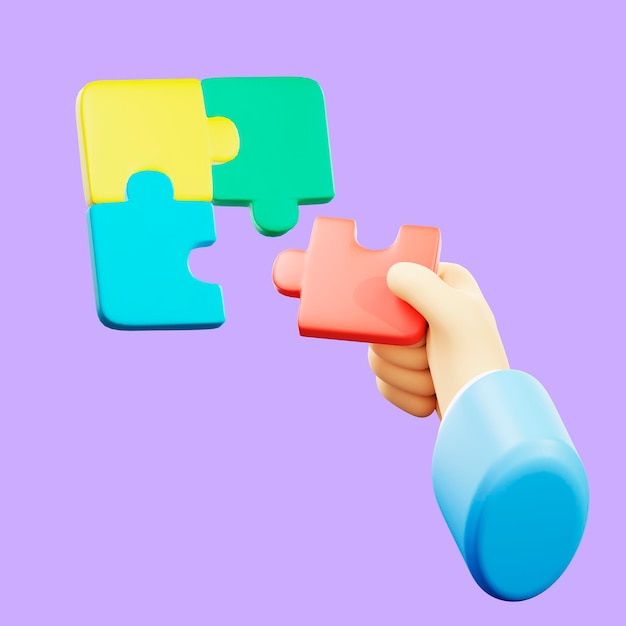 Photo raster illustration of hand that collects puzzles problem solving puzzle dead end idea business plan implementation creativity innovative thinking pump your brain 3d rendering