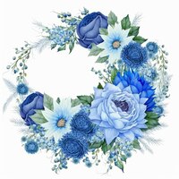 ブレスレットの葉ブーケと美しい青いフラワーアレンジメントのラスターイラスト 海の色の香りのよい色 植物園 美術絵画 花の花輪 3dアートワークの背景