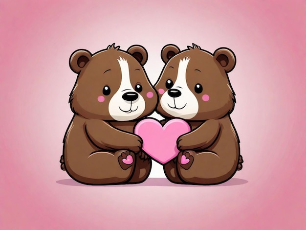 a raster illustration of two cartoon bear with heart