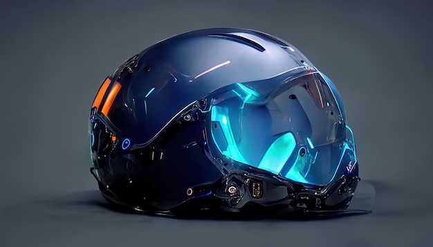 Raster illustration of vr helmet neon glow science fiction ar\
glass futuristic technology modern vision future cyberspace control\
sensors virtual reality concept 3d rendering illustration