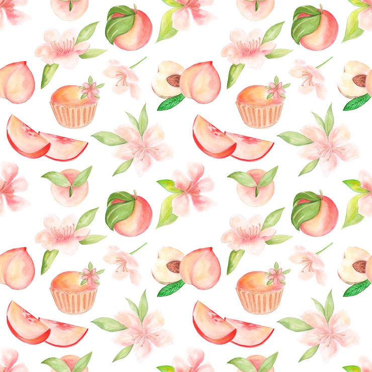 Photo raster pattern with watercolor illustration of fruits