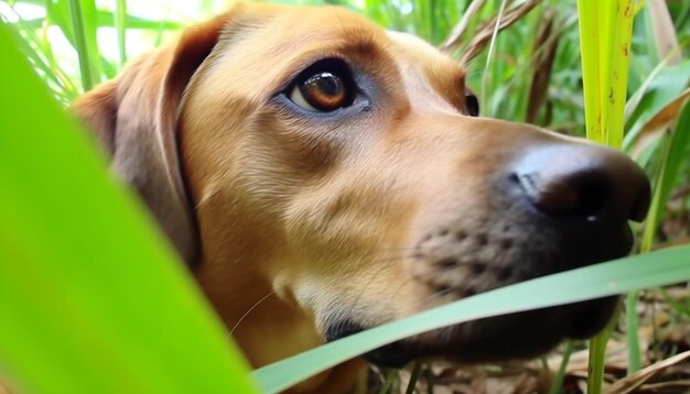 Raszuivere retriever en teckel spelen in de wei op een zomerdag gegenereerd door AI