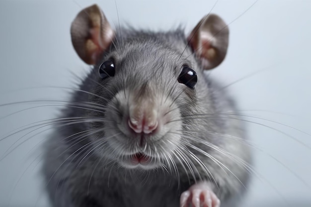 Rat close-up in grijs op een witte achtergrond