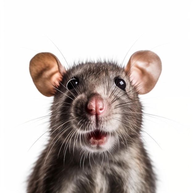 Rat Closeup Face Shot Isolated on White Background Generative AI