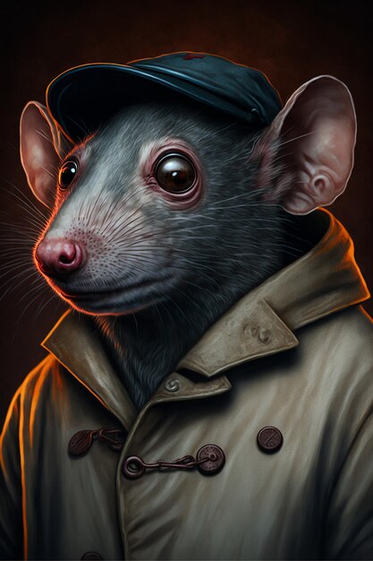 A rat in a coat and hat