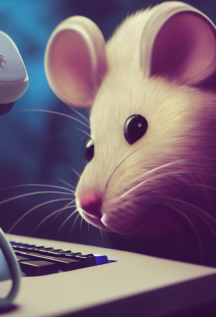 Photo rat on desk digital illustration pixar style