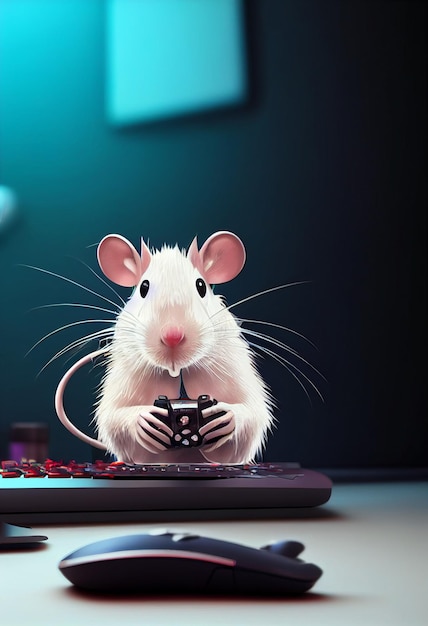 rat on desk digital illustration Pixar style