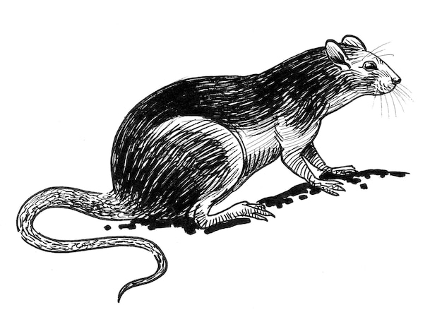 Rat dier. Inkt zwart-wit tekening