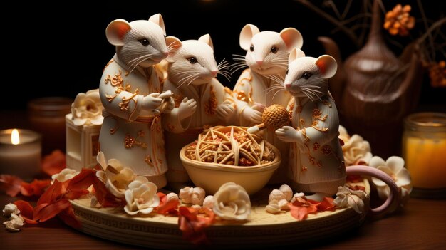 Foto rat figurine dumplings chinees nieuwjaar gelukkig nieuwjaar achtergrond hd achtergrond