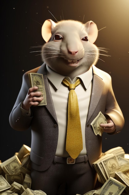 rat met geld in zijn hand