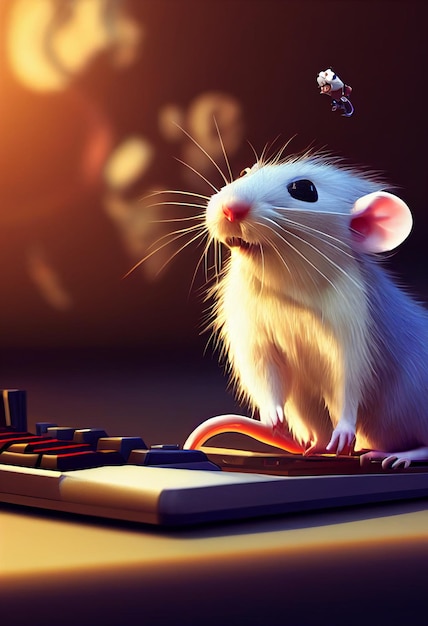 rat op bureau digitale illustratie Pixar-stijl