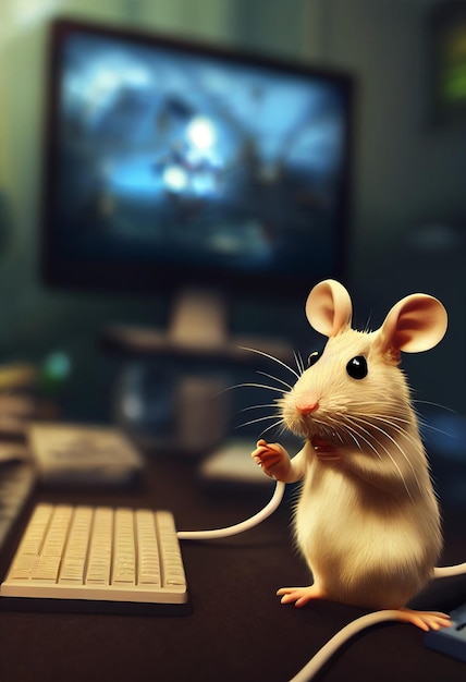 rat op bureau digitale illustratie Pixar-stijl