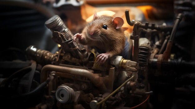 Rat rodent inside car engine