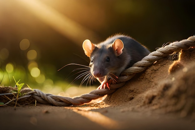 A rat on a rope in the sun