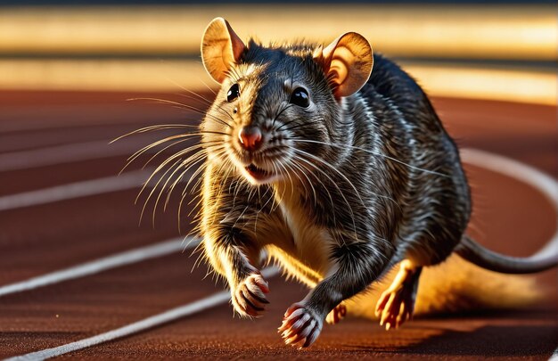 Foto rato che corre sulla pista sullo sfondo natura del deserto fauna selvatica e neve