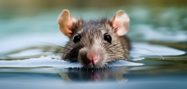 A rat's nose is sticking out of the water.