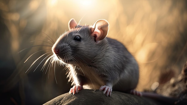 A rat sits on a rock in the sun