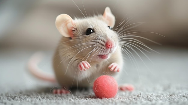 Rat speelt met een bal garen